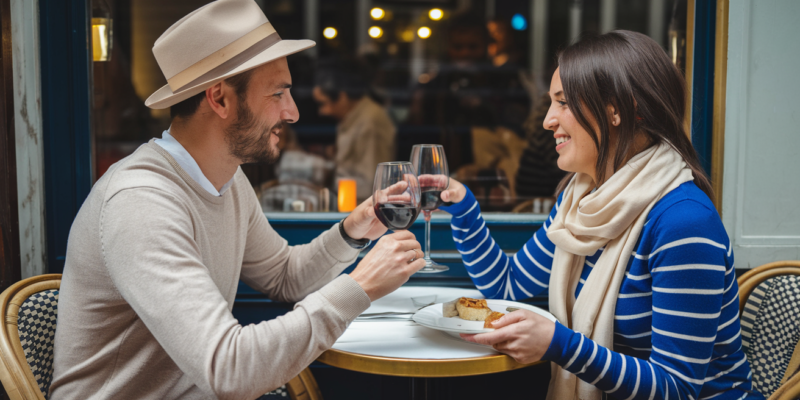 A couple eating lunch on a vacation