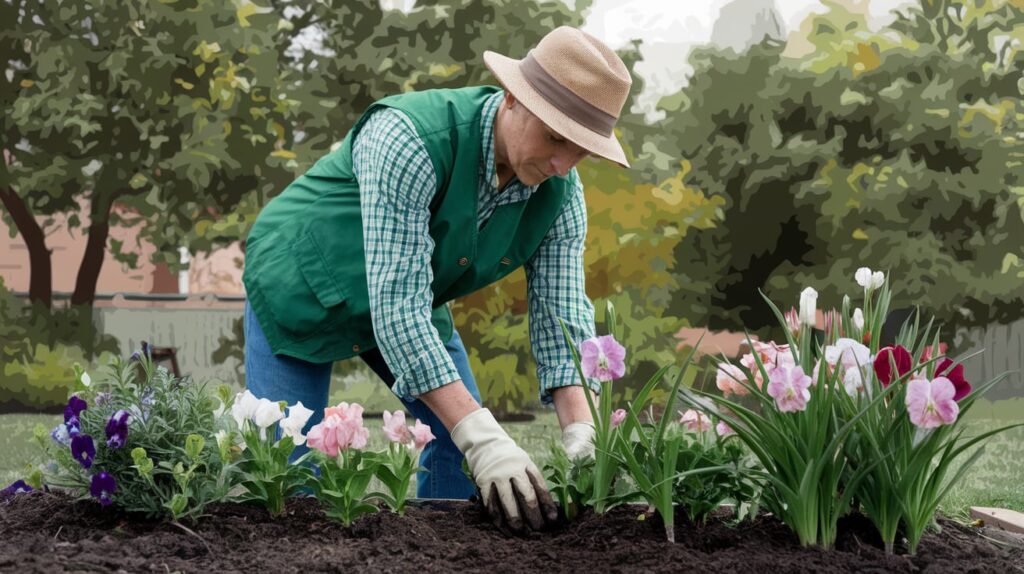 A man planting flowers 