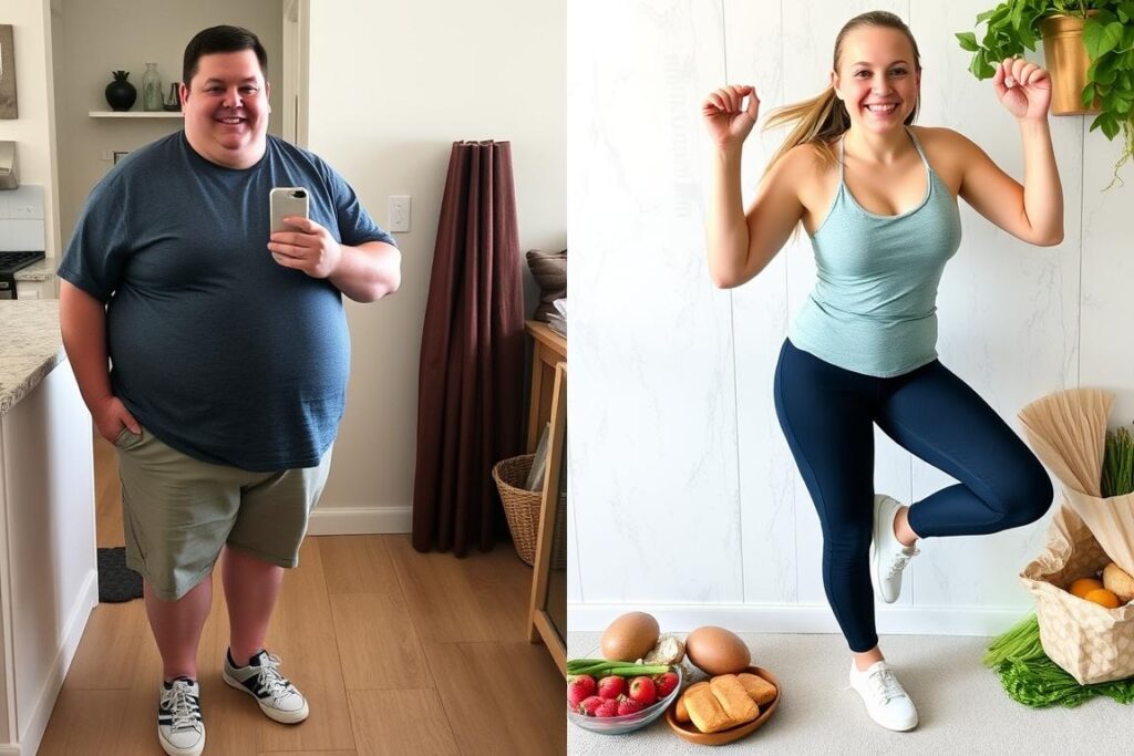 Before and after transformation from following keto diet