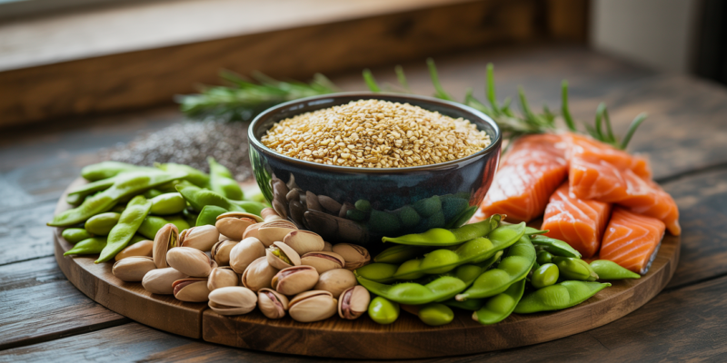 A plate full of High protein legumes and seeds