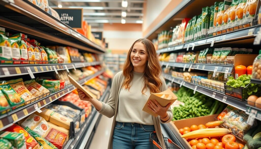 Person making healthy dietary choices at a grocery store
