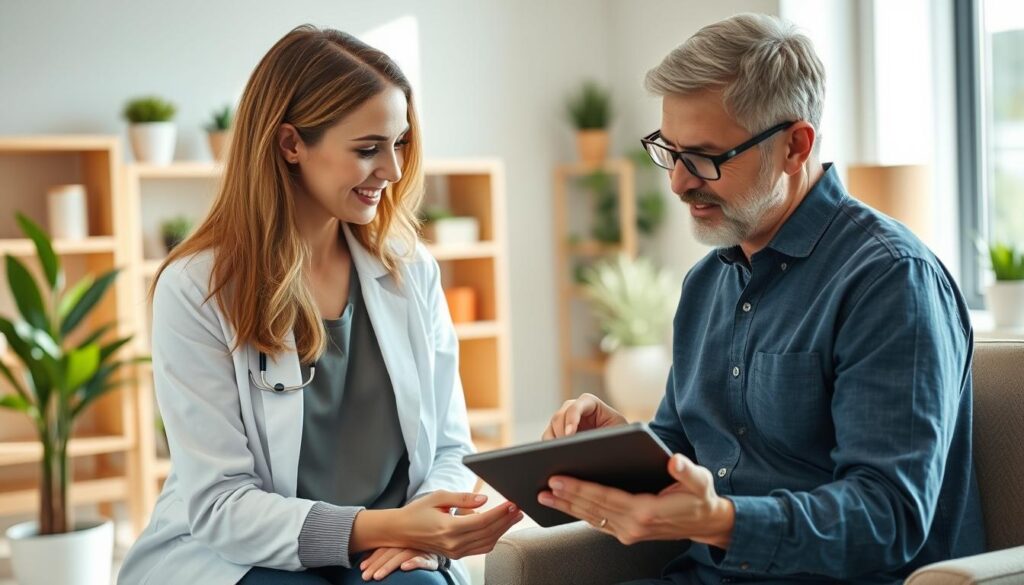 A person discussing herbal therapies for natural healing with a healthcare professional