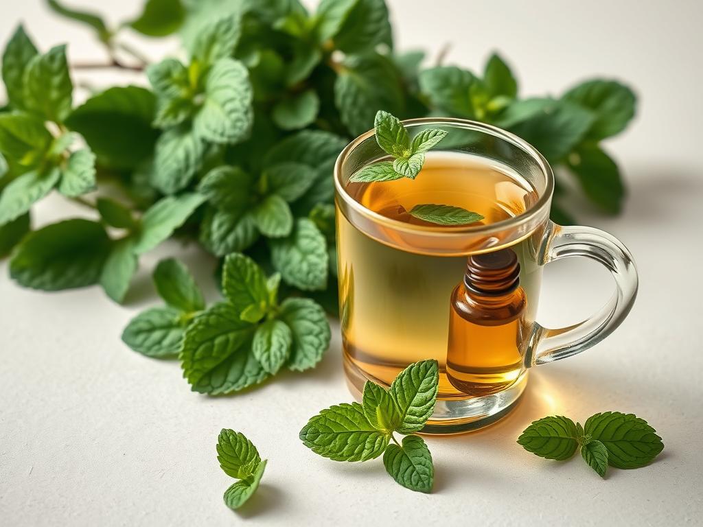 Fresh peppermint leaves and peppermint tea used in herbal therapies for natural healing and digestive support