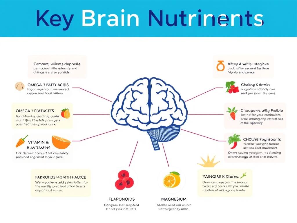 Infographic showing brain nutrients and their food sources