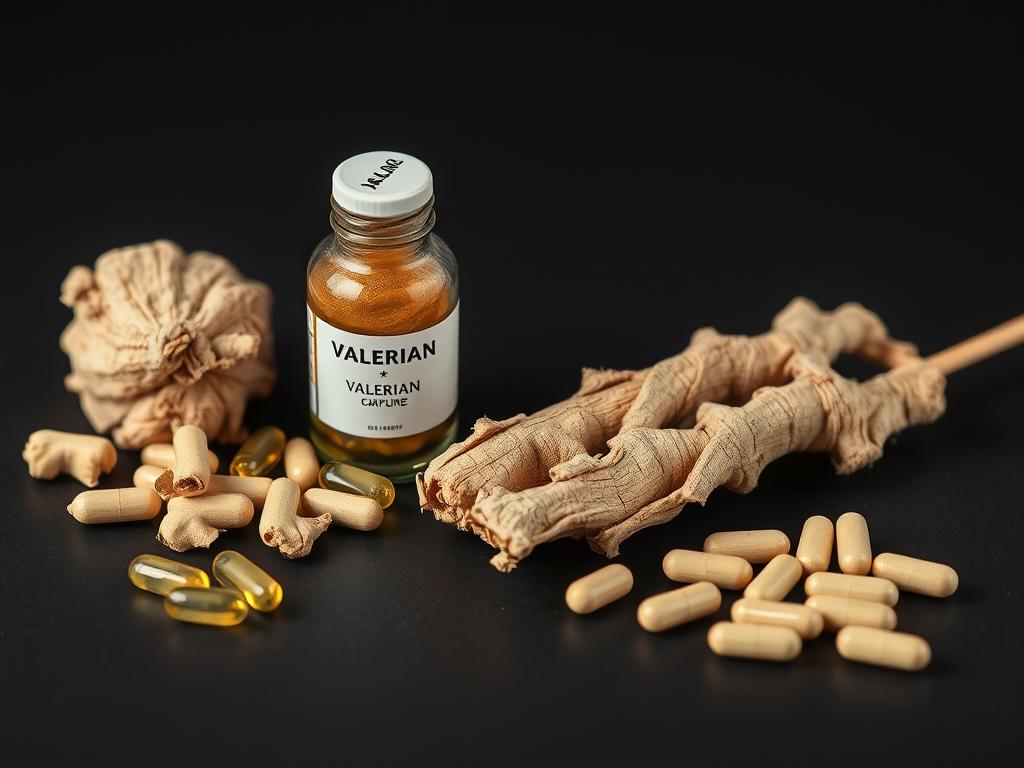 Valerian root and capsules used in herbal therapies for natural healing and sleep support