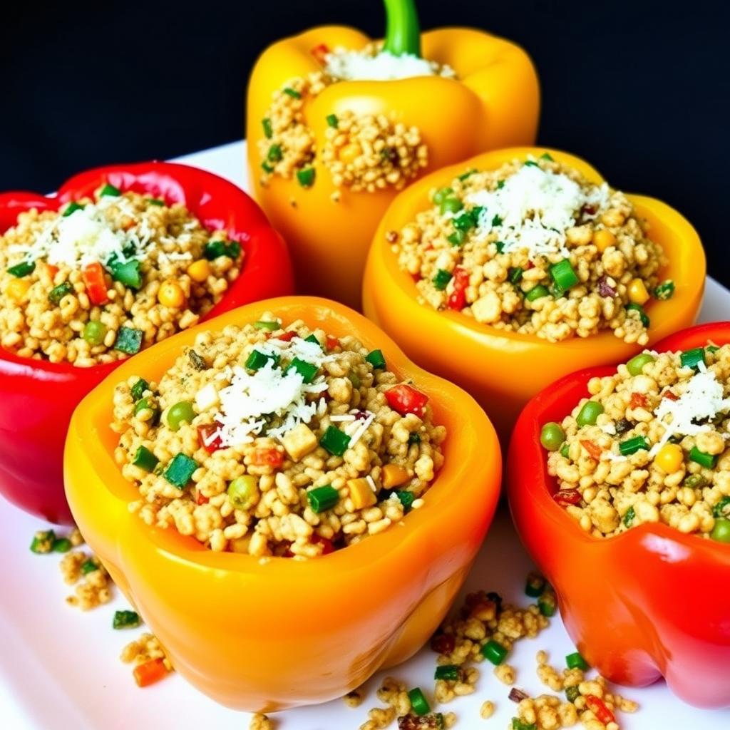 Colorful quinoa-stuffed bell peppers for healthy entertaining main course