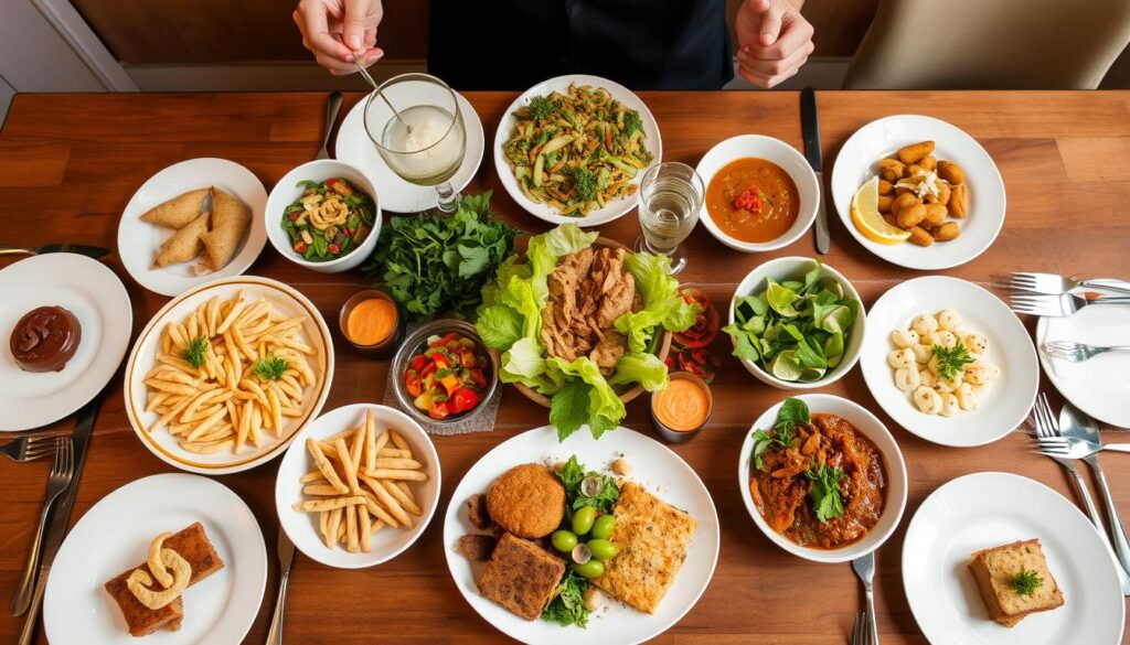 Complete healthy entertaining spread with all courses displayed for a dinner party