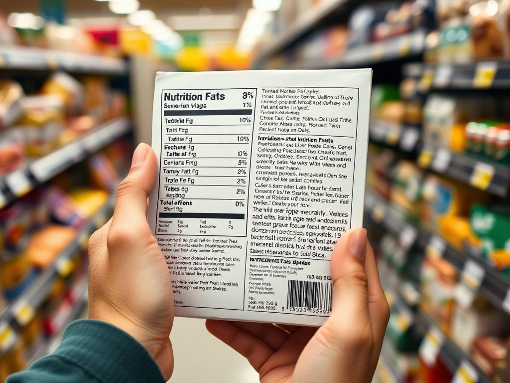 Person reading food labels while shopping for 30 days of clean eating