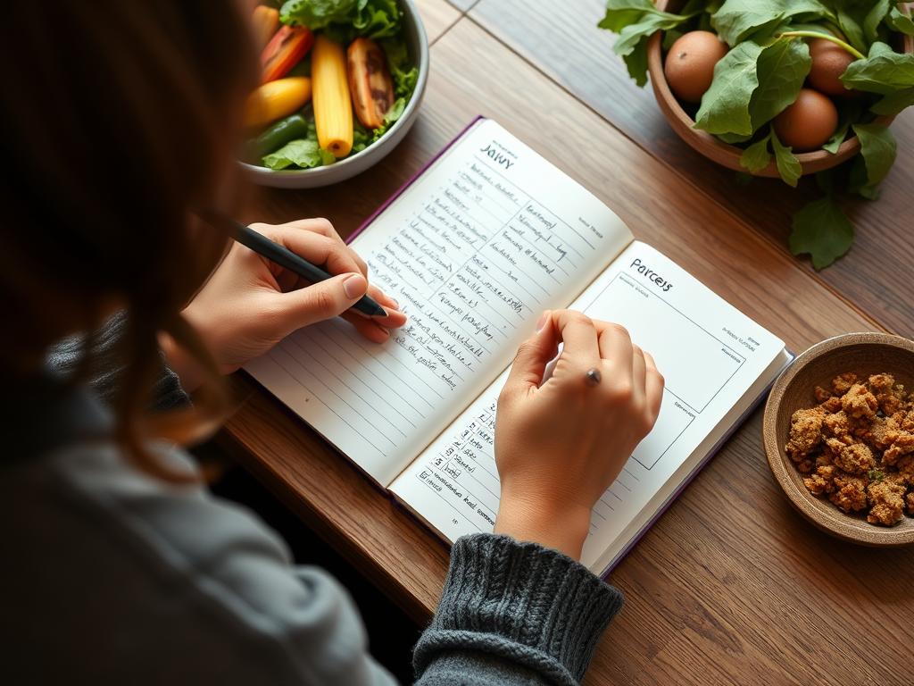 Person writing in a clean eating journal for their 30 days of clean eating challenge
