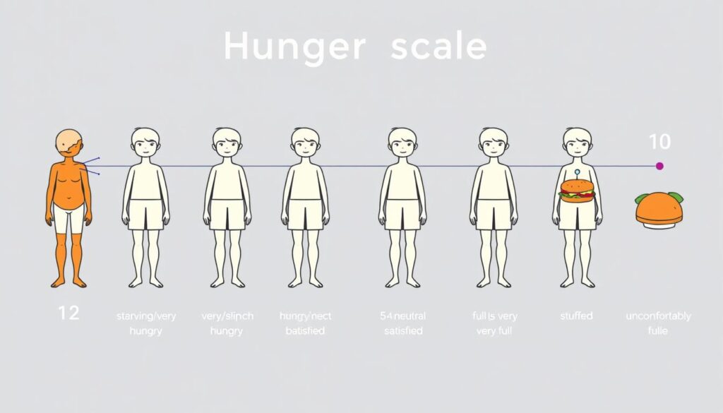 Visual hunger scale from 1-10 showing different states from starving to uncomfortably full