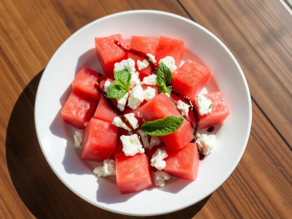 Watermelon Feta Salad with mint and balsamic glaze