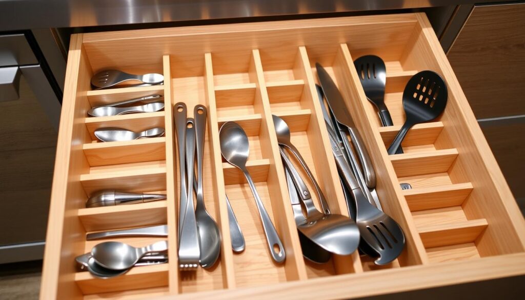 Drawer dividers for kitchen utensil storage