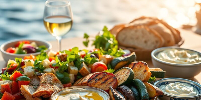 A table full of mediterranean foods