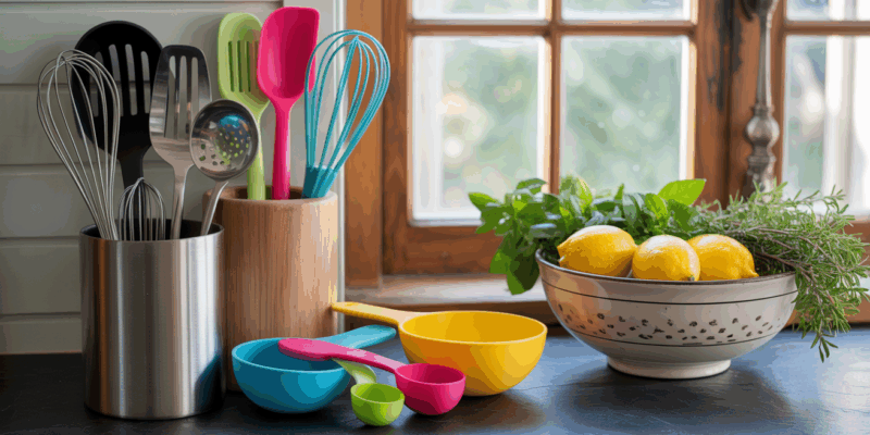 Kitchen tools on the kitchen countertop