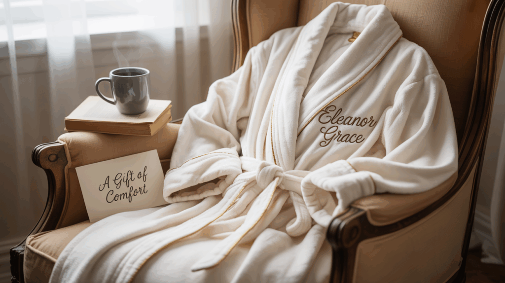 A bathrobe laid on a chair