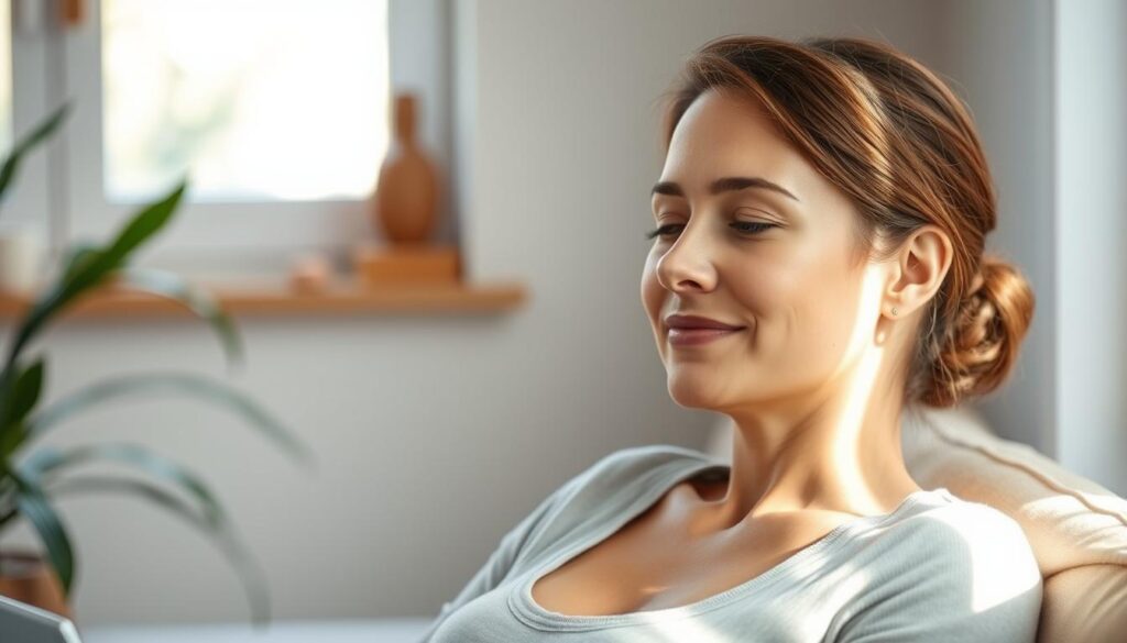 Person looking peaceful after practicing relaxation techniques