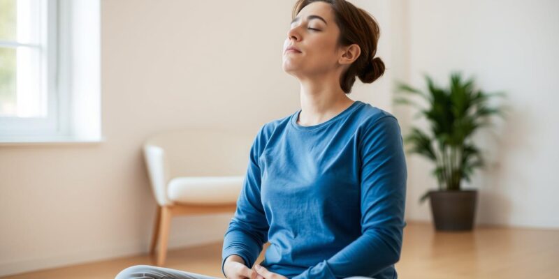 Person practicing deep breathing exercise for relaxation