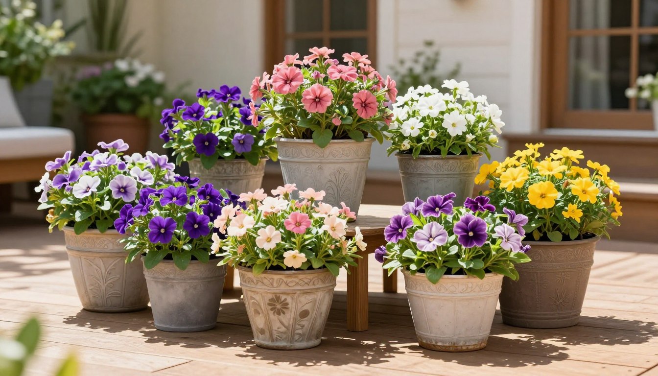 perennials to grow in pots displayed in colorful containers on a sunny patio