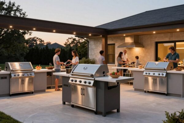 best outdoor grills setup on outdoor patio with family gathering