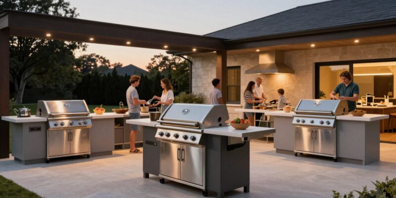 best outdoor grills setup on outdoor patio with family gathering