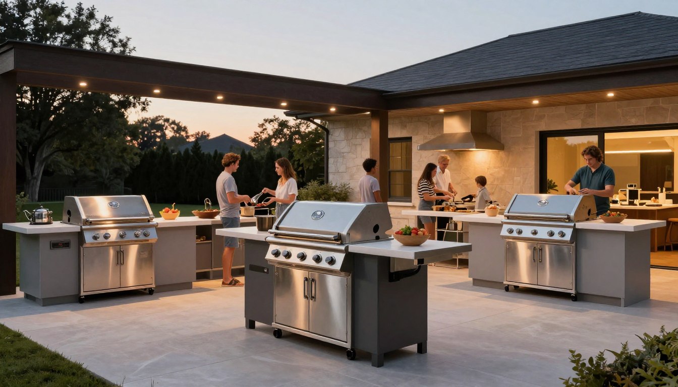 best outdoor grills setup on outdoor patio with family gathering