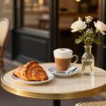 French simple life style secrets to happiness depicted through a peaceful Parisian cafe scene